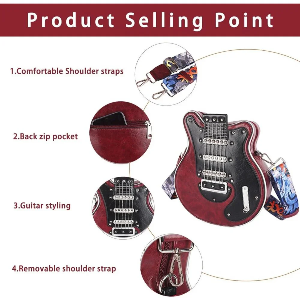 Chic Guitar-Shaped Crossbody Bag for Men and Women - Eco-Friendly Vegan Leather